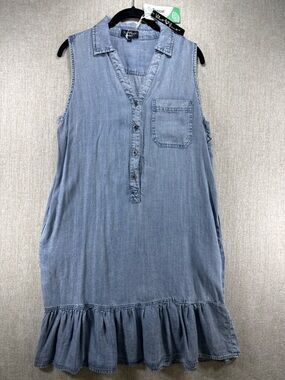 Velvet Heart Tencel Chambray Sleeveless w Pockets Ruffle Hem Dress NWT XS